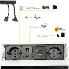 Emuca Multiconnecteur Atom 26 A+C pour bureau, EU, Peint en blanc, Acier et Plastique et Zamak.