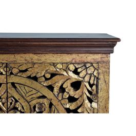 GINER Y COLOMER Aparador Buffet en Bois de Mango Sculpté avec Pan de Oro, Noir Doré et Noyer