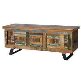 GINER Y COLOMER - Coffre en bois recyclé multicolore à ouverture supérieure et pieds en métal - Finition satinée, design géométrique - 116x47x40 cm Precio: 479.988. SKU: B15XZSVDHJ