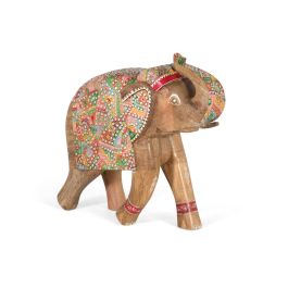 GINER Y COLOMER Figurine Éléphant Décorative en Bois Mango 65 cm - Sculpture Main Peinture Multicolore avec Incrustations Cristal