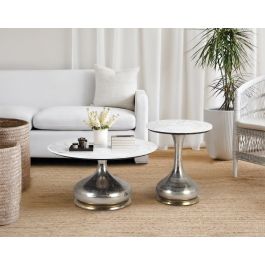 GINER Y COLOMER - Lot de 2 tables basses avec plateau circulaire en marbre et base en aluminium nickelé, gris et aluminium