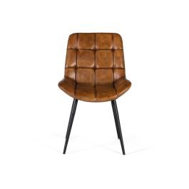 GINER Y COLOMER - Chaise de salle à manger en cuir naturel marron, capitonné sans boutons, pieds en acier tubulaire noir