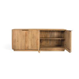 GINER Y COLOMER Buffet 4 portes en bois de manguier naturel aux coins arrondis avec poignées métalliques, design épuré et spacieux