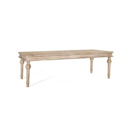 GINER Y COLOMER - Table de salle à manger en bois de manguier massif 240 cm avec patine blanche et finition vieillie unique - Détails géométriques sculptés