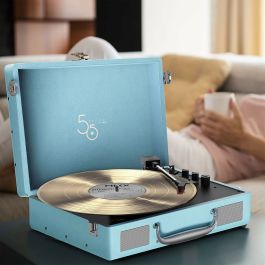 Mixx Audio AAALT65870 Platine Vinyle Revival 55, 3 Vitesses, Bluetooth, Sortie RCA, Haut-parleurs Stéréo Intégrés, Bleu