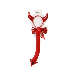 Déguisement de Diablesse Noire avec Accessoires Rouges - Diadème Cornes, Queue, Nœud - Pour Halloween et Carnaval