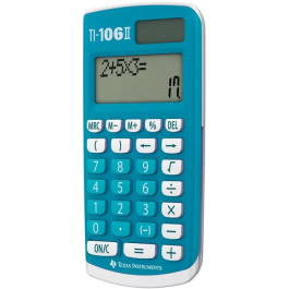 Texas Instruments TI-106 II Calculatrice solaire pour école primaire avec écran 2 lignes et protection - Bleu