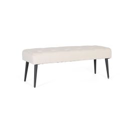 GINER Y COLOMER Banc avec assise en tissu beige capitonnée, structure en bois et pates coniques en fer noir, nécessite un montage
