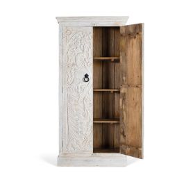 GINER Y COLOMER - Armadio en bois de manguier blanc style ethnique avec portes sculptées à la main - 155x36 cm (portes)