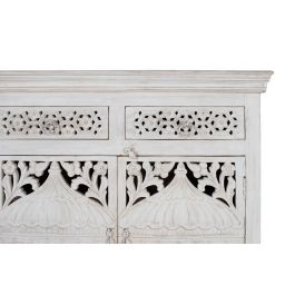 Buffet GINER Y COLOMER en bois de manguier, 4 portes et 4 tiroirs, couleur blanc vieilli - 180x40x90 cm