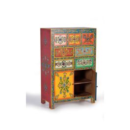 Giner y Colomer Commode 7 tiroirs et 2 portes en MDF et bois de mango peint à la main multicolore - 122 x 80 x 40 cm