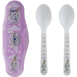 Disney Baby Set de 2 Cuillères avec Boîtier de Transport Lilo et Stitch - Idéal pour les Déplacements