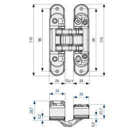 Koblenz Bisagra Invisible Atomika Slim K-8060 Zamak et Fer Níquel Satinado 60 kg 180º