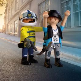 Playmobil 72079 - Set de Figurine et Véhicule Course-poursuite en Moto de Police avec Motard et Bandit pour Enfants