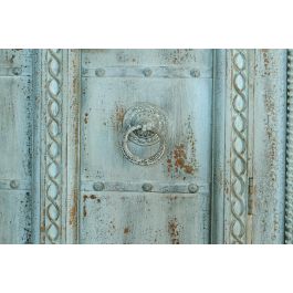 GINER Y COLOMER - Armoire en bois de manguier massif, 2 portes et 3 étagères, finition vert bleuté craquelé style ancien - 204x117x45 cm