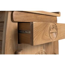 GINER Y COLOMER - Table de chevet en bois massif de teck - 60 cm de haut - 1 tiroir et 1 porte - Design artisanal oriental - 54x37 cm