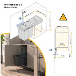 Emuca bac de tri sélectif a montage inférieur et extraction manuelle pour élément de cuisine Recycle, 2x25litres, Plastique gris antracite