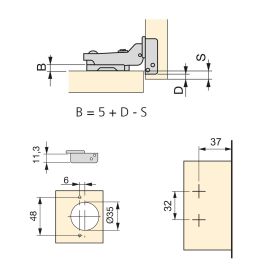 Emuca Lot de 20 charnières coudées X91 avec fermeture amortie et embases à visser, hauteur 0, acier, titane