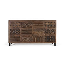GINER Y COLOMER Buffet ou Meuble de Rangement en Bois de Mango Massif 160 cm, Taille Main, Design à Motifs Géométriques Étniques, Pieds en Fer Noir Precio: 1139.988. SKU: B1D8BJS83G
