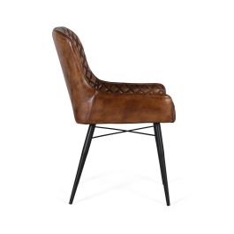 GINER Y COLOMER - Fauteuil design en cuir marron vieilli, dossier capitonné, structure en fer noir - 87x62x51 cm