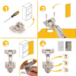 Emuca Lot de 20 charnières coudées X92 avec fermeture amortie avec embases à visser, Hauteur 0, Acier, Nickelé