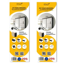Emuca Kit de quincaillerie pour armoire à 2 portes coulissantes avec fermeture souple Placard 74, Modèle de poignée Sharp, épaisseur 16mm, panneaux non inclus, Peint en Noir