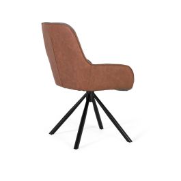 GINER Y COLOMER Lot de 2 Chaises de Bureau Giratoires avec Accoudoirs - Siège Rembourré en Tissu Gris et Simili Cuir Brun - Structure en Acier Tubulaire Noir