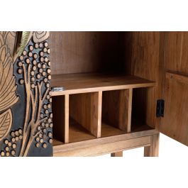 Giner y Colomer Buffet à bouteilles en acacia massif sculpté à la main, finition naturelle avec détails noirs, 160x100x40 cm