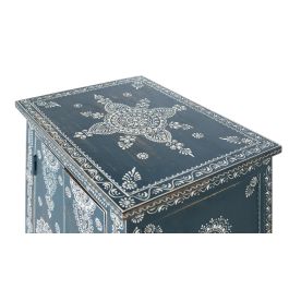 GINER Y COLOMER Meuble de rangement auxiliaire en bois de manguier et MDF peint à la main - 2 portes, 1 tiroir - Coloris bleu et blanc