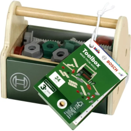 Bosch KLEIN - KLEIN 8161 - Caisse à outils en bois FSC avec 23 accessoires pour enfant à partir de 3 ans - Dimensions 18 x 12 x 14.5 cm