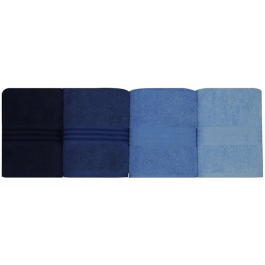 Set de 4 serviettes de main - 50 x 90 cm - Coton 100% - Bleu