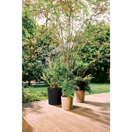 ELHO - Foss Rond 43 - Pot de fleur rond pour extérieur, 39 L, Ø 43 x H 43 cm, couleur beige, en plastique 100% recyclé