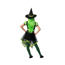 Déguisement Enfant Fille Sorcière avec Robe Courte et Jupe Asymétrique Vert - Chapeau Pointu Inclus - Halloween, Carnaval - Taille 5-6 Ans
