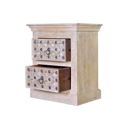 GINER Y COLOMER BAKRA - Table de chevet en bois de manguier naturel avec détails en bronze, deux tiroirs - 70 x 60 x 40 cm