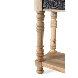 GINER Y COLOMER - Console d'entrée en bois de manguier design artisanal, finition naturelle et gris patiné, avec étagère inférieure - 174 cm