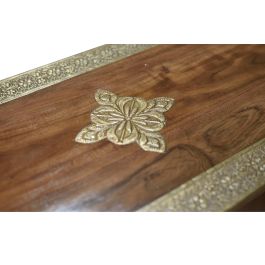 GINER Y COLOMER - Buffet en acacia massif style ethnique avec incrustations céramiques et bronze, couleur cerisier, 3 tiroirs et 3 portes, 90x150x40 cm