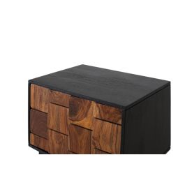 Table de Chevet en Bois de Mango et Sheesam Effet 3D Wengué et Noix - 50 x 56 x 40 cm avec Porte et Montage