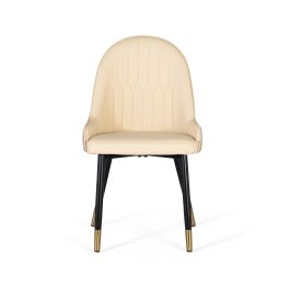 GINER Y COLOMER Lot de 4 chaises de salle à manger avec dossier rembourré en cuir PU beige et pieds en acier tubulaire noir mat, design moderne et élégant