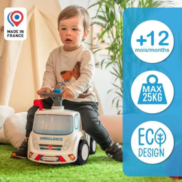 Falk Ambulancia correpasillos Rouge avec Siège Abattable et Volant avec Klaxon - 100% Fabriqué en France - Dès 12 mois - FAL3016200007012