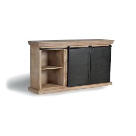 GINER Y COLOMER - Buffet industriel 3 tiroirs et 2 portes coulissantes en bois de manguier et métal - Couleur naturel et gris foncé vieilli