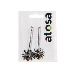 Boucles d'oreilles longues araignée à pierre rouge - Effet de toile d'araignée