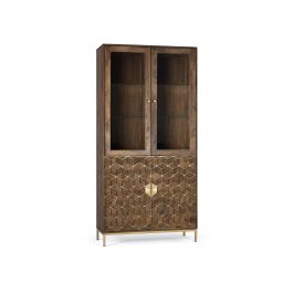 GINER Y COLOMER Vitrina Buffet Dora2 en Bois de Mango et Métal avec 2 Portes en Verre et 2 Portes en Bois - Effet Enjambre - Coloris Noyer et Doré - Dimensions 200 x 98 x 40 cm