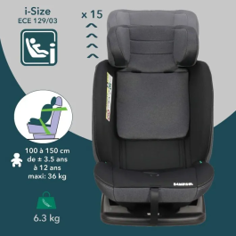 Bambisol AY913PLUSN Siège Auto Évolutif Groupe 0+/1/2/3 I-Size Réversible et Inclinable avec Réducteur - Noir