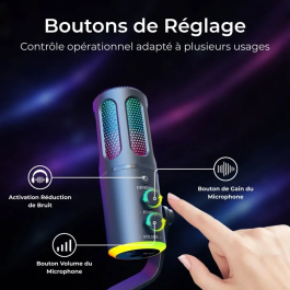 The G-Lab K-MIC-NEON Microphone de streaming et gaming USB, RGB, pour PC et consoles, captation audio professionnelle, noir