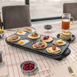 Livoo DOC186G Maxi Crêpes Party - Appareil à 8 Mini Crêpes Ø 12 cm, 1500 W, Revêtement Antiadhésif, Noir