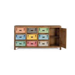 GINER Y COLOMER - Buffet 9 tiroirs en bois de manguier massif multicolore - 180 x 40 x 90 cm