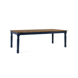 GINER Y COLOMER - Table de salle à manger rectangulaire en bois de manguier, plateau couleur noisette avec moulure et pieds tournés bleus, 210 cm