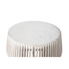 GINER Y COLOMER Table basse ronde en marbre blanc et bois de manguier - Design contemporain et sculptural