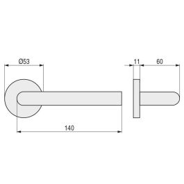 HERRAJES ALK Manilla con Roseta Hera Acero Inoxidable Forma "L" Diámetro Roseta 53mm Largo Manilla 140mm