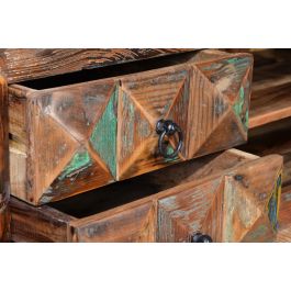 GINER Y COLOMER Meuble TV en bois recyclé multicolore - 4 tiroirs, 155x55x40 cm, collection Diamante